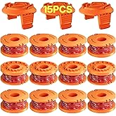 Eventronic 15 Pack (WA0010) Trimmer Line Spool for Worx Weed Eater | Durable 0.065" Auto-Feed String Trimmer Refills, Weed Wacker String Replacement Parts, Includes 12 Spools &amp; 3 Caps