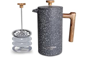 POLIVIAR French Press Coffee Maker, 34 Ounce Coffee Press with Real Wood Handle, Double Wall Insulation & Dual-Filter Screen,