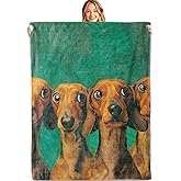 MIEPOS Funny Dachshund Dog Throw Blanket, 50x60in, Soft, Lightweight Flannel, Quirky Wiener Puppy on Green Background Blankets, Gifts for Pet Owners, for Farmhouse Country Home Living Room Decor