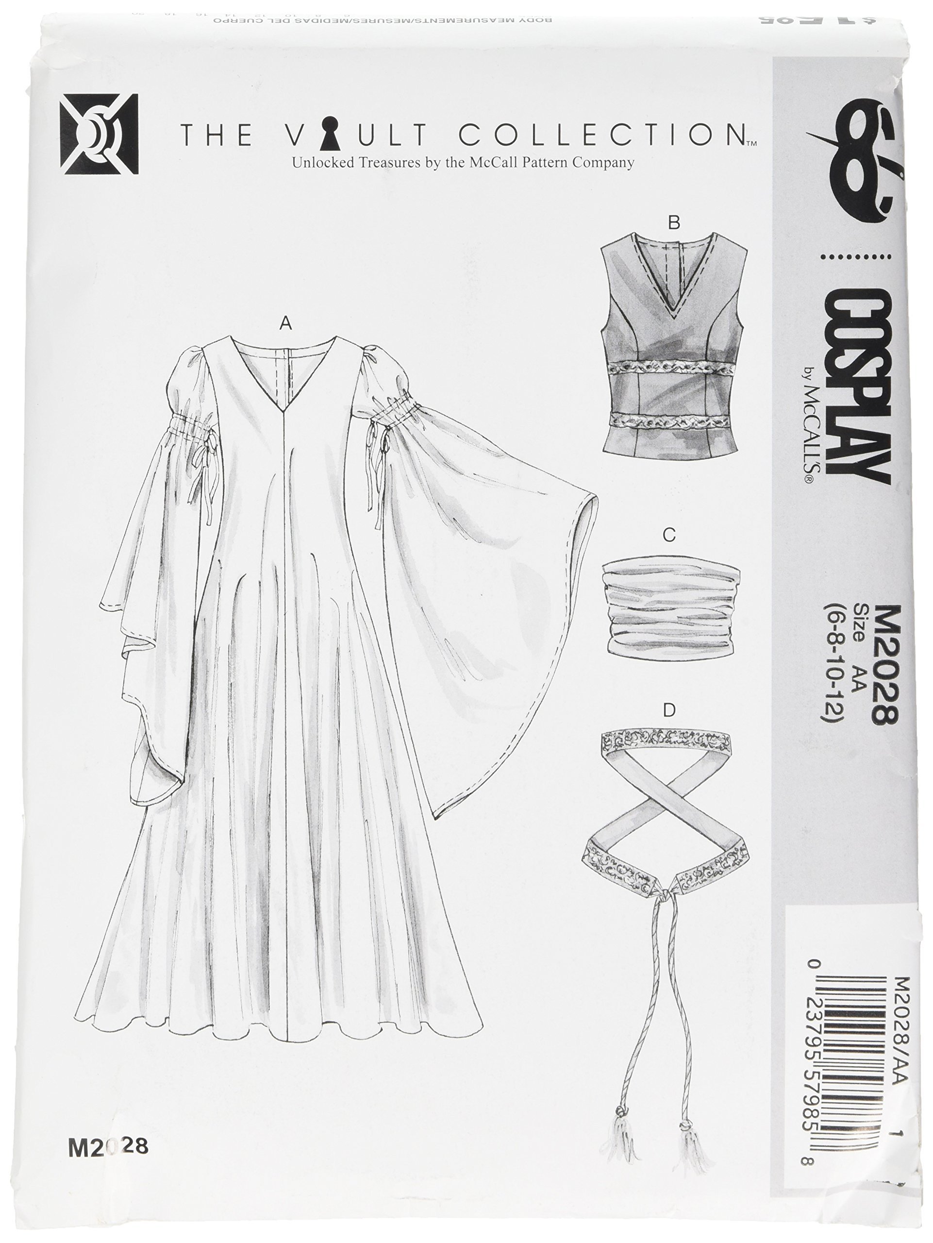 Cosplay By McCall's Cosplay M2028 AA,Gown with Drawstring Sleeves and Accessories,Sizes 6-12, Tissue, Multi/Colour, 17 x 0.5 x 0.07 cm