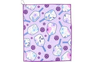 MILLIE ROSE DESIGNS Millie Rose Pickleball Towels in Fashionable Prints - Cute 15x17 inch Microfiber & Cotton Athletic Towels with Carabiner Clip - Pickleball Accessories, Pickleball Gifts (Purple Pickle)