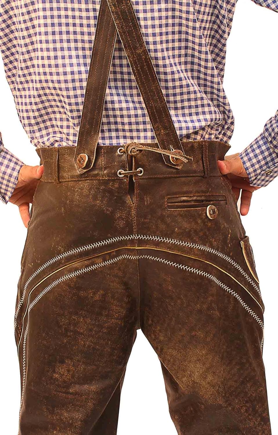 Oktoberfest Bavarian Long Bundhosen Men Authentic German Outfit Brown Wild Brown: Clothing