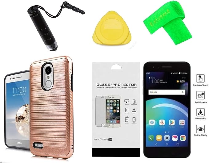 Amazon Com Lg Rebel 4 Lml212vl Lml211bl Lining Hybrid Cover Phone Case Tempered Glass Extreme Band Stylus Pen Pry Tool Rosegold