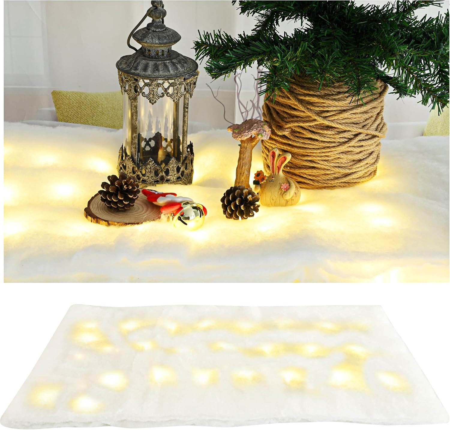 Artificial Snow - 2 Pack LED Christmas Snow Blanket-2 Roll 6FT*17.7inch Christmas LED Fake Snow Blanket Christmas Table Blanket,Artificial Snow Carpet Thick Soft and Fake Snow Cover for Xmas Winter Decor.