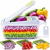 Brieftons QuickPush 8-Cup Push-Down Manual Vegetable Chopper &amp; Food Dicer | 3 German steel blades chop veggies, dice onion garlic, BPA-free container with keep-fresh lid, cleaning comb, dishwasher safe