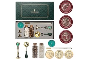 Andotopee Wax Seal Kit - Initial Alphabet T Stamp Head 3pcs, Vintage Wax Stamp Seal Kit with Wax Seal Beads, Wax Seal Warmer 