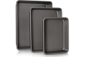HONGBAKE Deep Baking Pans Set for Oven, Nonstick Rectangle Sheet Cake Baking Pans, 13/11/9 Inch Rectangular Oven Tray for Coo