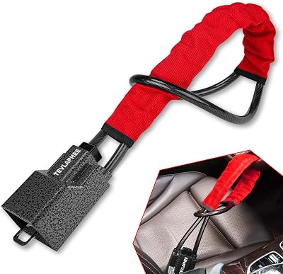 Tevlaphee Upgraded Steering Wheel Lock with Seat Belt Lock Red 3 Keys