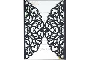 FEIYI 20Pcs Black Laser Cut Invitation Cards With Blank Inner Sheets for Wedding Cards Bridal Shower Engagement Quinceanera Invitation (No Envelopes)