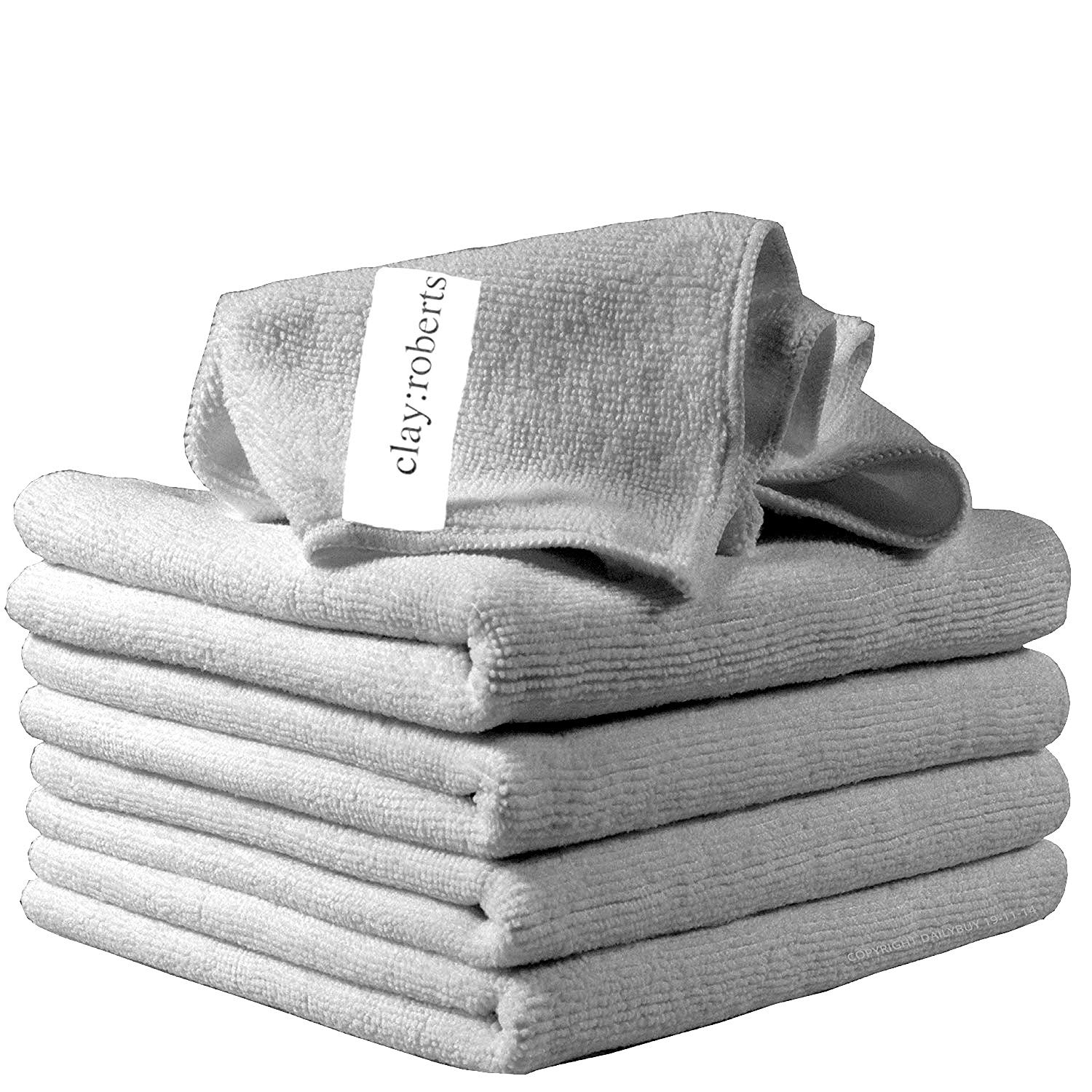 Clay Roberts Microfibre Cleaning Cloths, 40cm x 30cm - Pack of 5, Grey, Machine Washable, Polishing, Waxing & Dusting Cloth, Lint-Free, Kitchen Towel, Car Cleaning, Microfiber