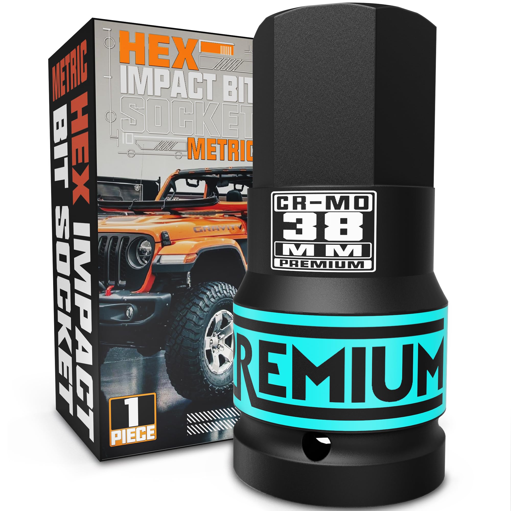 KIRXST 1" Drive Impact Hex Bit Socket, H38 (38 mm) Allen Key Socket, Premium CR-MO Steel Bits, for Car Maintenance