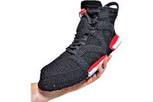 Jordan 6 Style Handmade Crochet Sneaker Slippers - Black Infrared Organic Wool House Shoes - Custom Plush Basketball Booties 