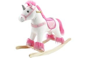 Animal Adventure | Real Wood Ride-On Plush Rocker | White and Pink Unicorn | Perfect for Ages 3+