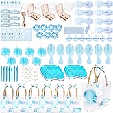 100 Pcs Baby Shower Prizes for Game Winners with Notebook Ballpoint Pen Compact Mirror Hair Clips Headbands Scrunchies Powder Puff Bath Sponges Hair Brushes Eye Jewelry Box etc for Bridal Shower