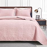 Love's cabin California King Size Quilt Bedding Set Pink Bedspreads - Cal King Summer Lightweight Bedspread Comforter - Coin Pattern Coverlet for All Season - 3 Pieces (1 Quilt, 2 Pillow Shams)