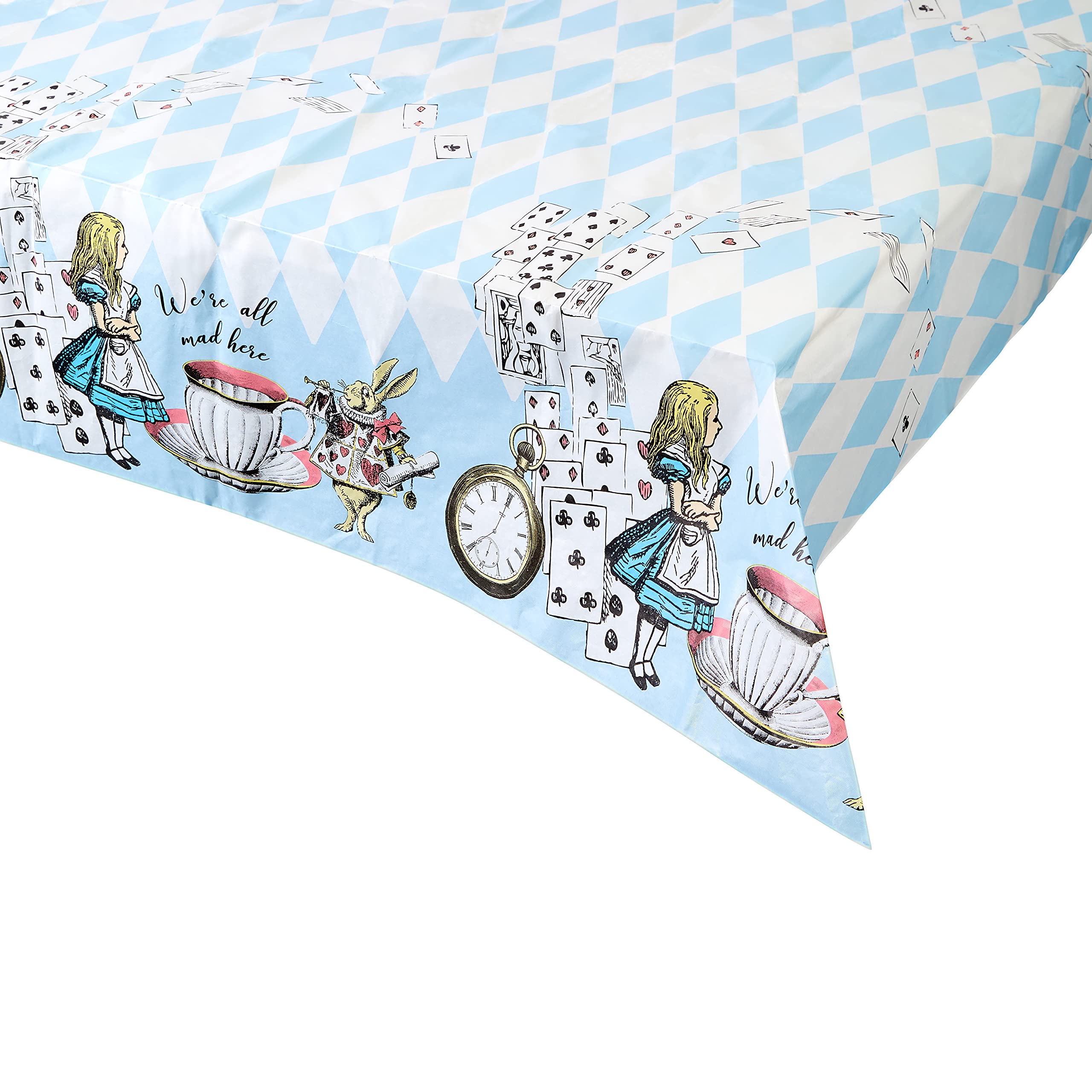 Talking Tables Blue Alice in Wonderland Paper Table Cover | Disposable Tablecloth, Home Recyclable | Supplies for Mad Hatter Tea Party, Birthday, Mother's Day, Baby Shower, BLUE,180 x 120 cm