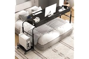 DlandHome 55 inches Mobile Overbed Table Laptop Cart Hospital Cross Bed Table Computer Table Nursing Table with Keyboard Tray and CPU Stand with Adjustable Height and Width, Black
