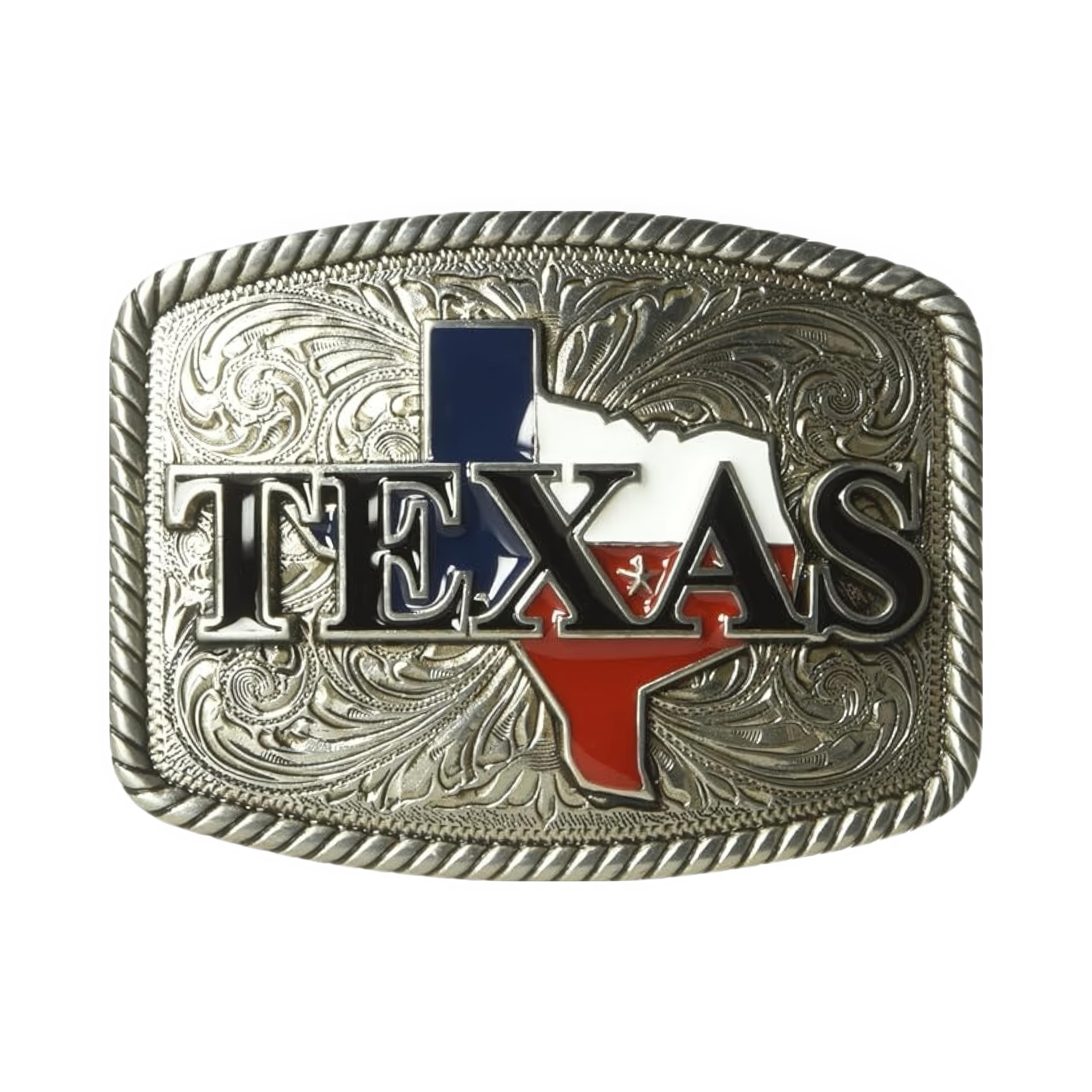 Nocona Men's Rounded Square Painted Texas Buckle, Silver, One size