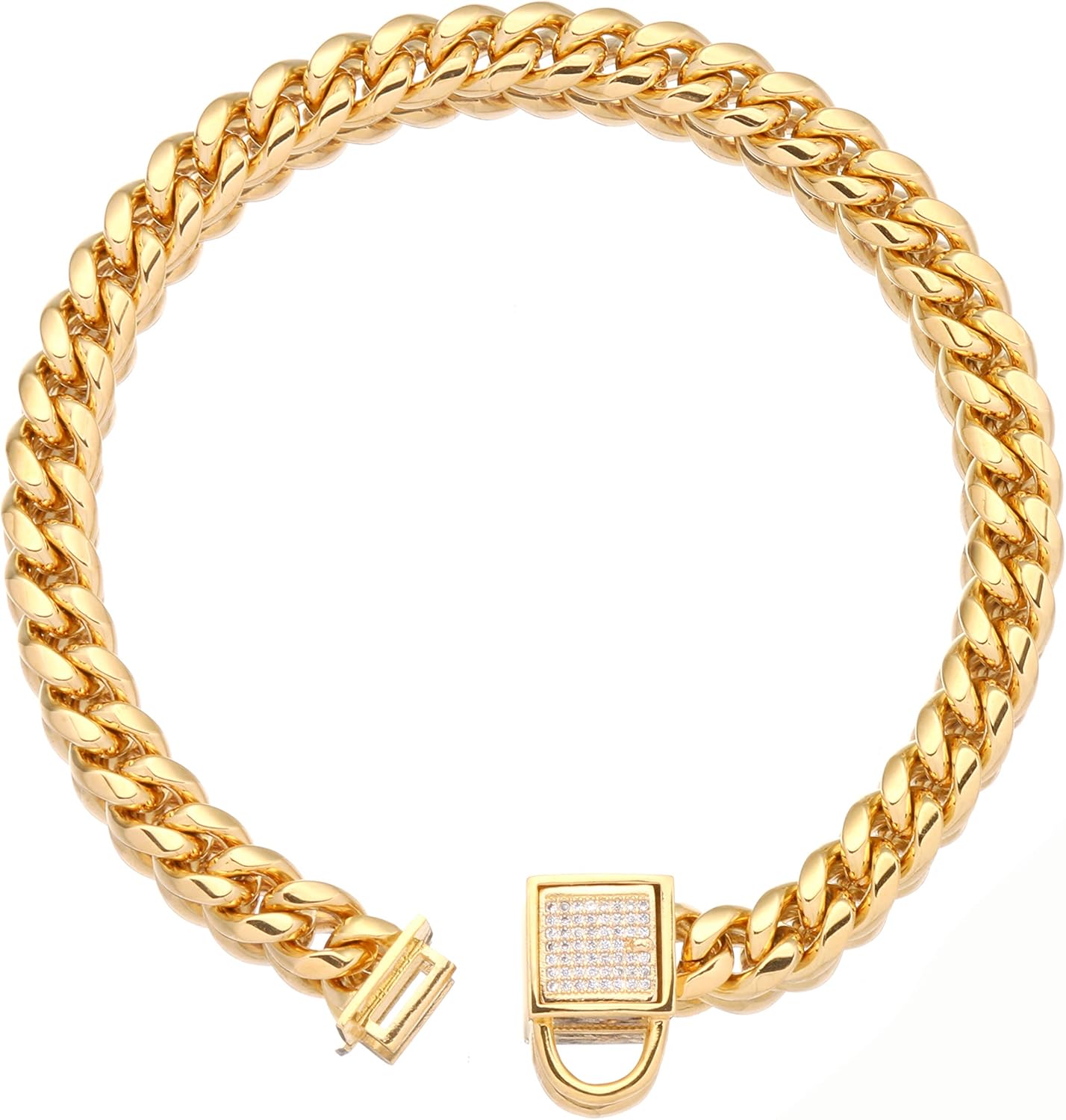 Gold Dog Chain Collar with Secure Buckle with IceOut