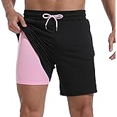 FT FENTENG Mens Swim Trunks with Compression Liner 7" Board Shorts with Zipper Pockets 2 in 1 Quick Dry Bathing Suits