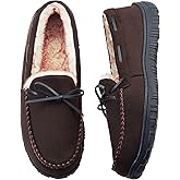 VLLy Mens Moccasin Slippers with Memory Foam Arch Support, Non Slip Rubber Sole House Shoes for Men Machine Washable Warm Fleece Lined Indoor Outdoor Home Shoes