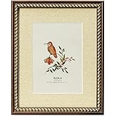 ibalux 8x10 Picture Frame Pine Wood with Real Glass, Stylish Twisted Rope Border with Gold Accent, Linen Matted to 5x7, Vertical and Horizontal for Tabletop or Wall Hanging, Brown
