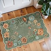 Lahome Floral Rugs for Entryway, 2X3 Washable Kitchen Rugs Ultra-Thin Soft Rug, Non Slip Indoor Door Mat Stain Resistant Boho Small Low-Pile Throw Carpet for Bathroom Bedroom(2x3ft,Green)