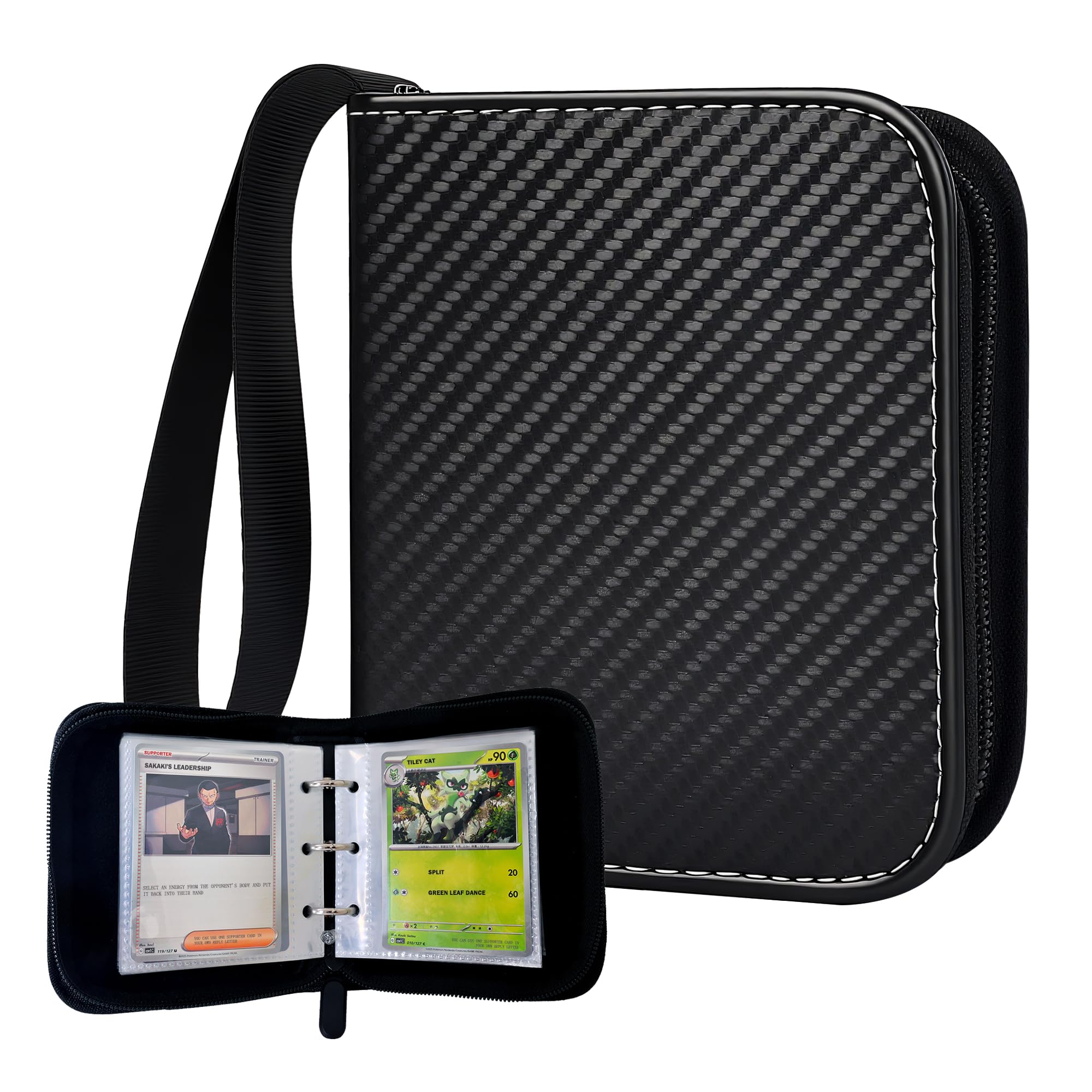 Photo 1 of 1 Pocket Black Mini Pokemon Binder,Card Albumr with Removable Sleeves for 80 Cards in 3X 4'',Collection Binder with Zipper,3 Ring Trading Collection Album for MTG TCG Pokemon Sport Cards