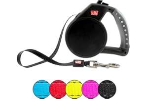 WIGZI Durable Liquid Filled Gel Handle Comfort Grip Retractable Dog Leash, Rust Proof, All Webbing Reflective Tape, EZ on/Off Lock with Enhance Retraction Technology, Small, Black