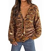 MEROKEETY Women's Fall Fuzzy Colorful Knit Cardigan Sweaters Winter Button Down Boho Casual Long Sleeve Outerwear Top