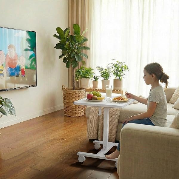 WINAZ SMALL WHITE STANDING ROLLING DESK – 24 INCH PORTABLE MOBILE STAND UP KIDS DESK ADJUSTABLE HEIGHT WITH WHEELS FOR SMALL SPACES, COUCH LAPTOP DESKS SIDE END TABLE FOR HOME OFFICE