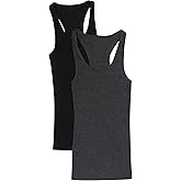 2 Pack Zenana Women's Ribbed Racerback Tank Tops Med Black, Charcoal