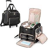 Prokva Rolling Medicine Bag for Travel, Large Pill Bottle Storage Bag on Wheels with 4 Cases and Detachable Trolley, Black
