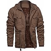 CHEXPEL Men's Thick Winter Jackets with Hood Fleece Lining Cotton Military Jackets Work Coats with Cargo Pockets Outwear