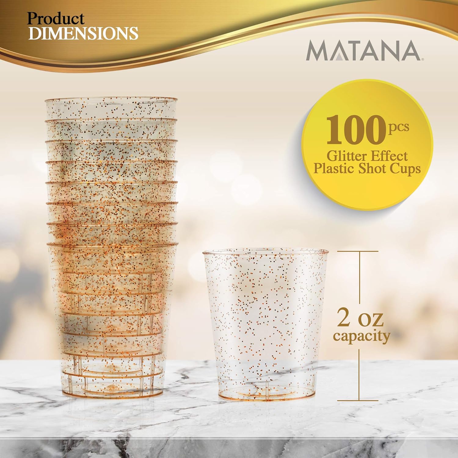 100 x Disposable Glitter Shot Glasses Plastic Elegant Wedding Party