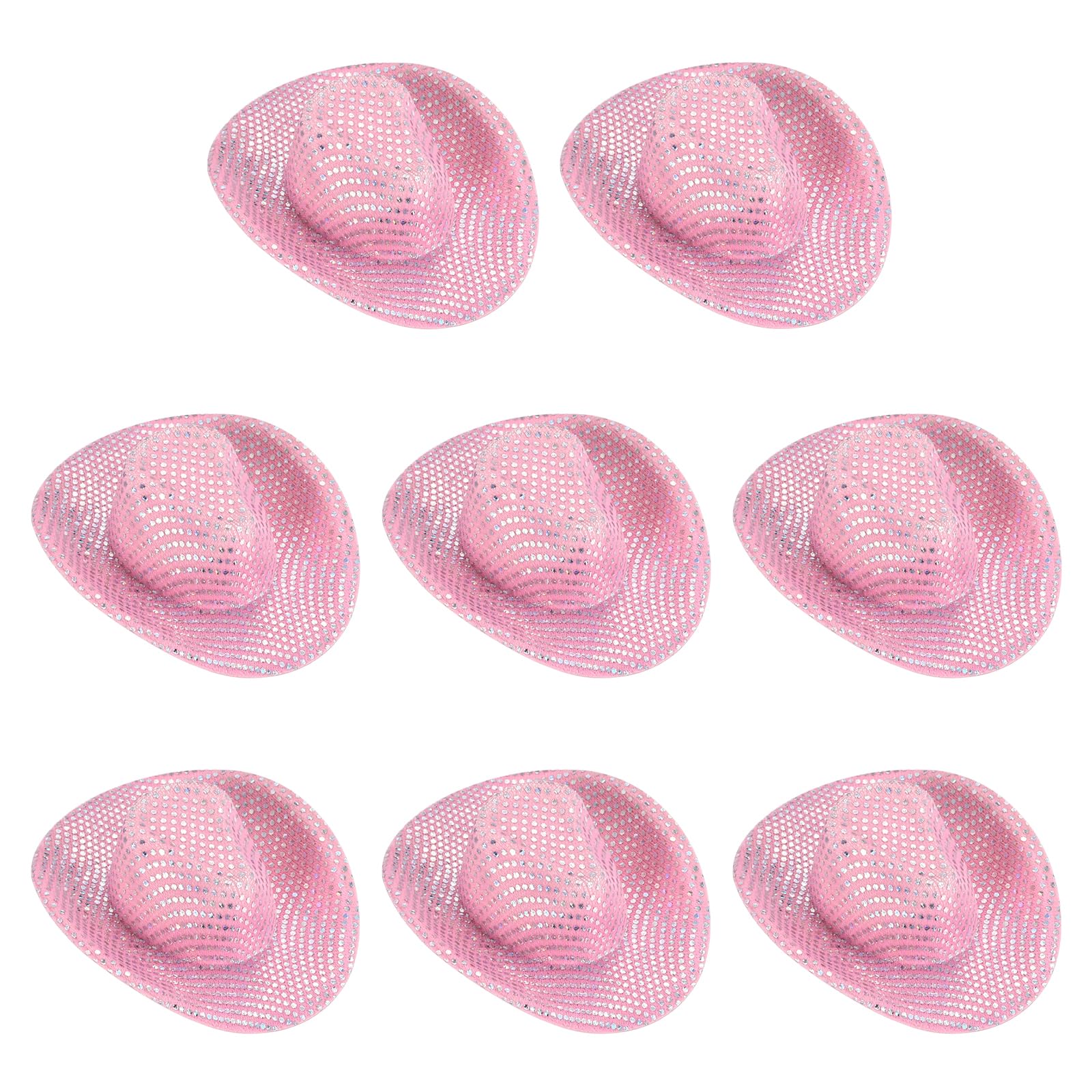 PATIKIL Mini Cowboy Hats, 8 Pcs Miniature Western Cowboy Hat for Crafts, Party Decoration, Doll Pet Dress Up, Glitter Dot Style, Light Pink