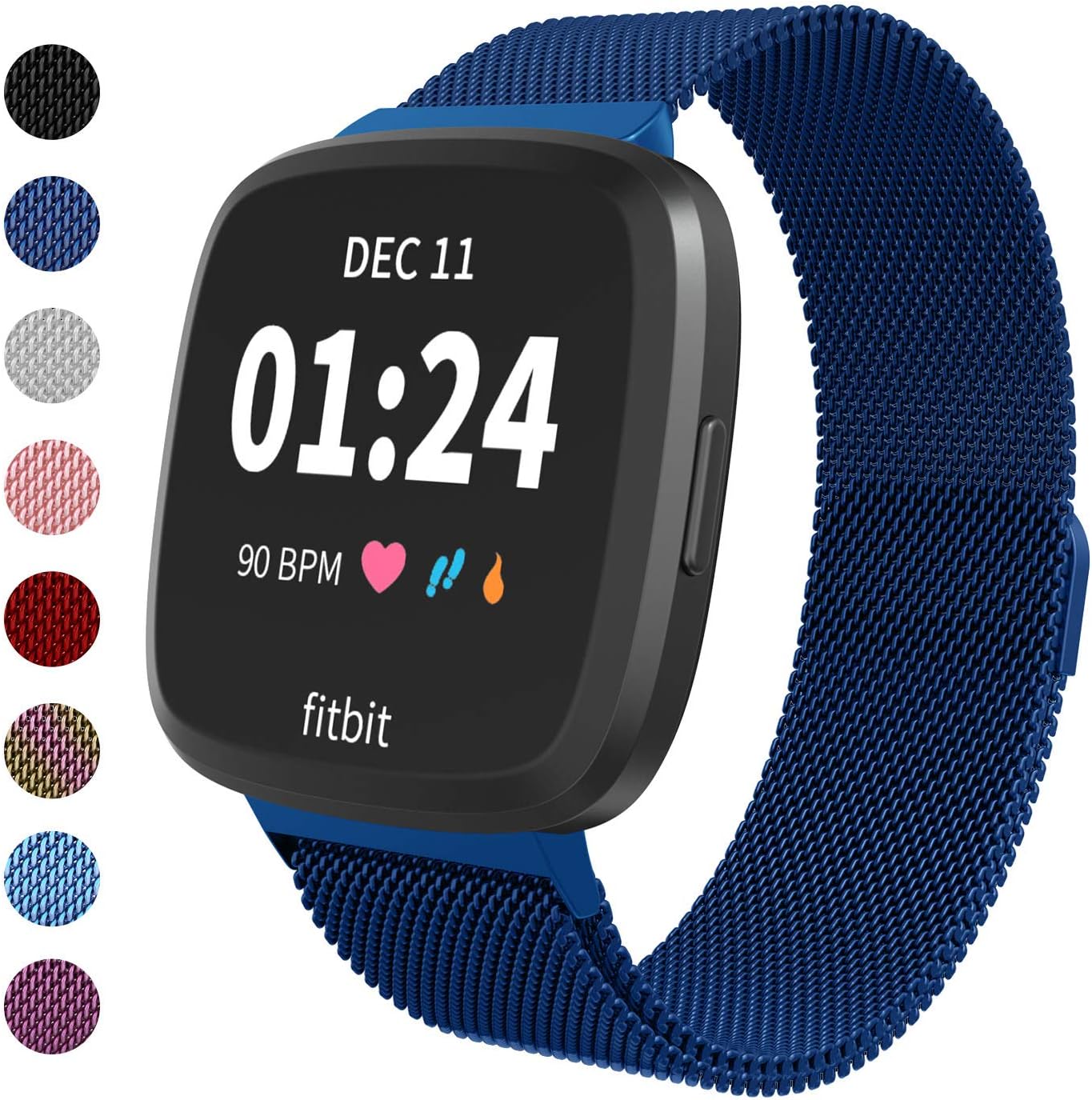 Haloe Metal Replacement Bands for Fitbit Versa/Versa 2/ Versa Lite Edition Smart Watch, Stainless Steel Loop Mesh Bracelet Magnetic Wristbands for Women and Men