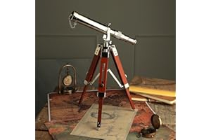 JUNZALINAUTIC Vintage Brass Nickle Telescope on Tripod Stand/Chrome Desktop Telescope for Home Decor & Table Accessory Nautical Spyglass Telescope for Navy and Outdoor Adventures.