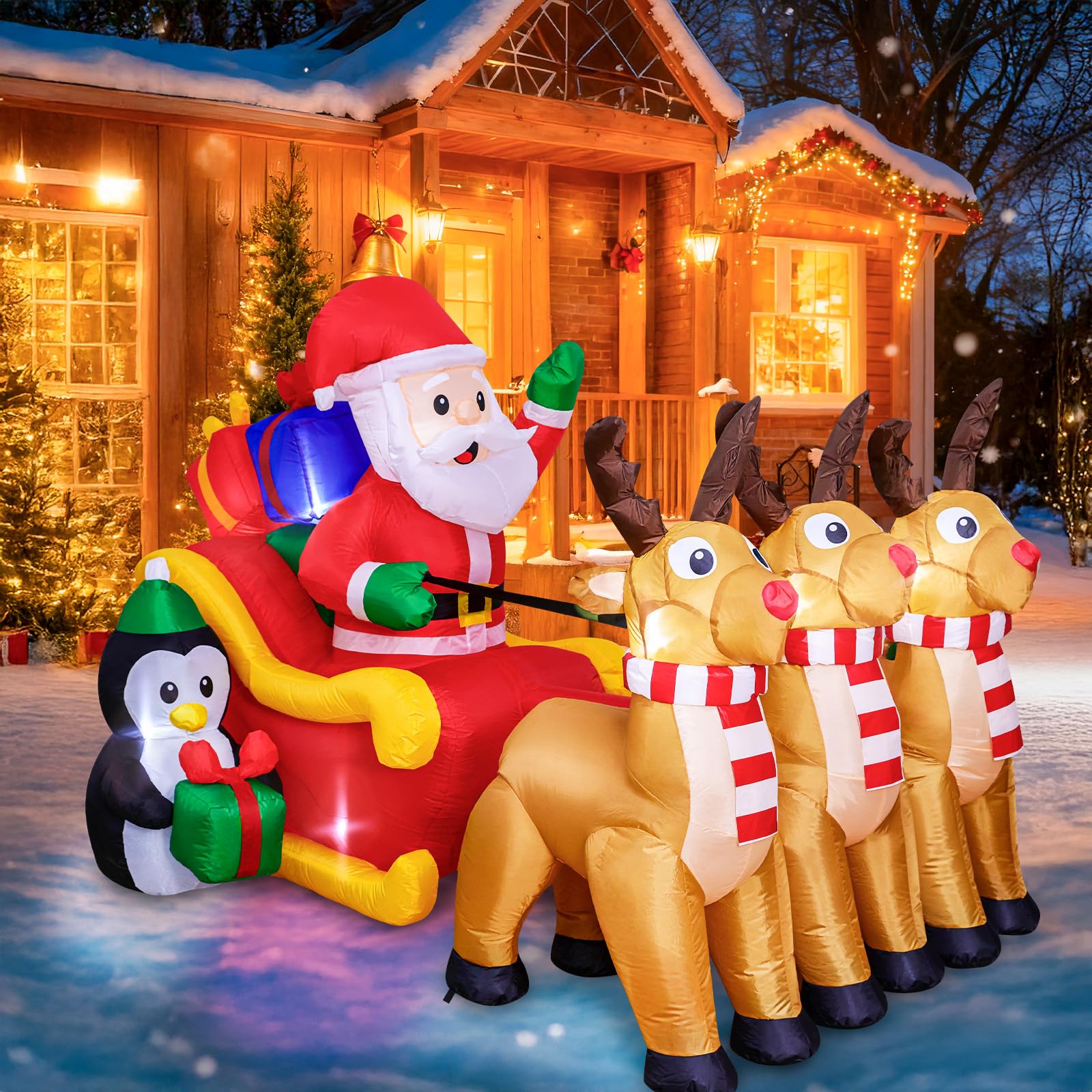 Photo 1 of (appears to be incomplete) 7.6 FT Christmas Inflatables Santa Sleigh and Reindeer Outdoor Decoration Santa Claus Inflatable Built-in LED Lights Blow Up