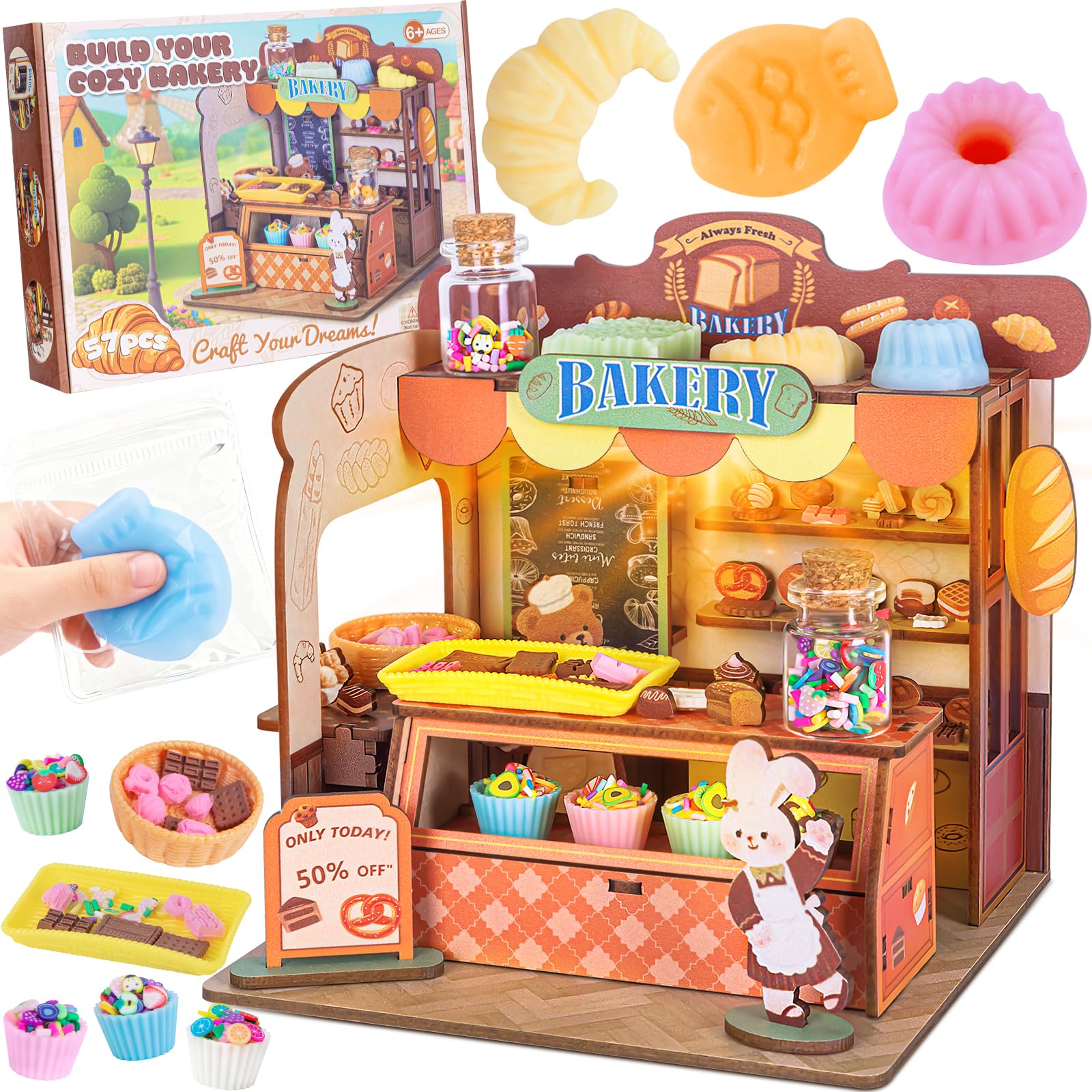 Ltteaoy DIY Miniatur Haus Bastelset für Kinder,Basteln mädchen 6-12 jahre mit LED Squishy selber machen Set Silikon und Modelliermasse,Geschenke mädchen 6/8/10/12 jahre