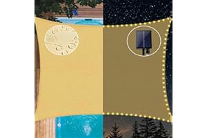 MeetYr Life LED Shade Sail Waterproof 6.5x10FT Built-in LED, Integrated Sunshade Sail 8 Flashing Modes 98% UV Protection, Suitable for Yard Patio Garden Parking Lot