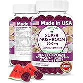 Lunakai USA Made Super Mushroom Gummies for Adults – 10-in-1 Adaptogenic Mushroom Supplement with Lion’s Mane – Daily Focus & Brain Support, 60ct