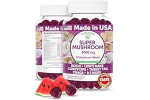 Lunakai USA Made Super Mushroom Gummies for Adults – 10-in-1 Adaptogenic Mushroom Supplement with Lion's Mane - Focus & Brain Support, 60ct
