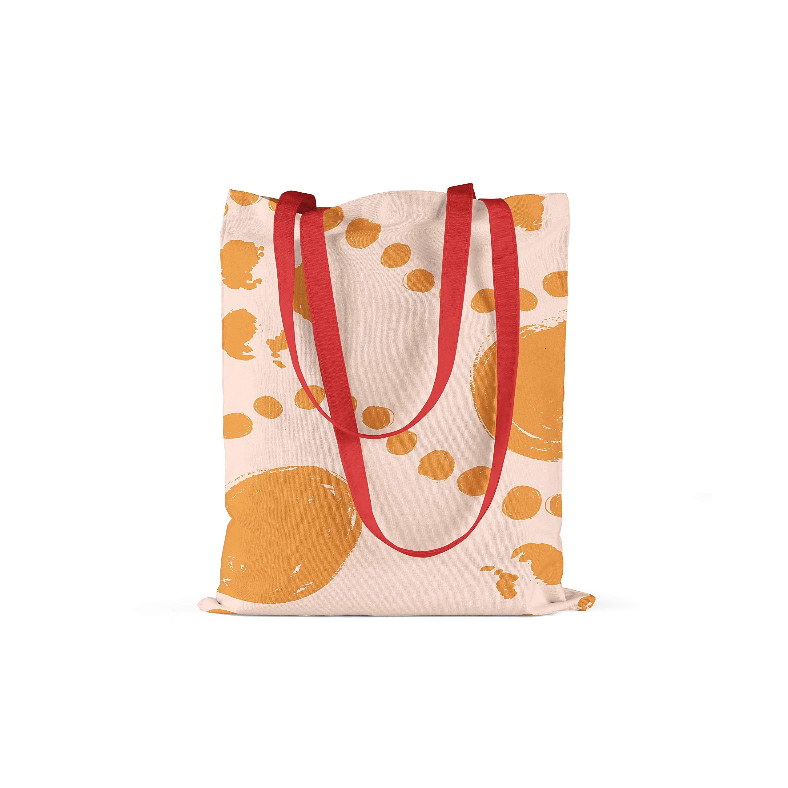 Bonamaison Printed Tote Bag, Reusable Grocery Bag, Shopping Bag, Machine Washable, Foldable, Canvas Cloth Bag with Red Handles, Size: 34x40 Cm