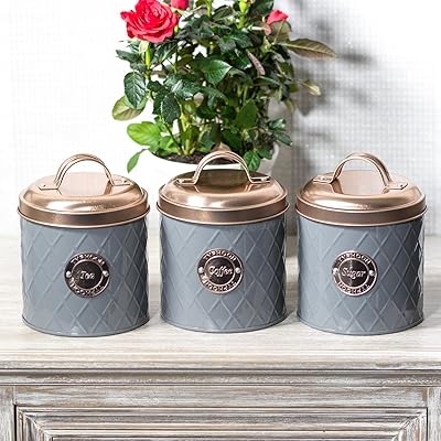 Copper Lid Tea Coffee Sugar Storage Canisters Grey Bahrain Ubuy