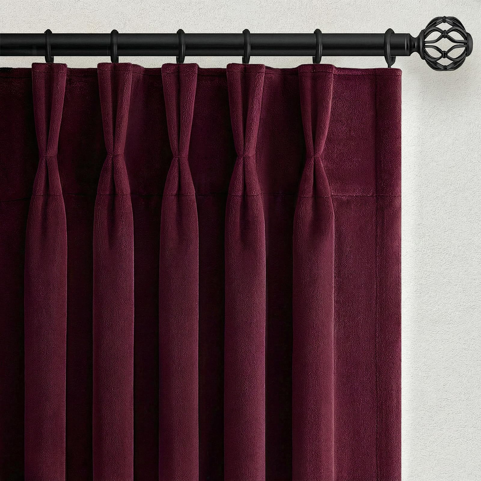 Photo 1 of 108 Inches Long Purple Velvet Curtains for Living Room Large Window Luxurious Vintage Room Darkening Pinch Pleated Curtain Drapes with Hooks & Back tab Tall Floor Length 2 Panels Mauve Plum Colored