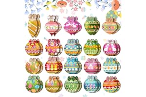 Seeloowy 40 Pcs Easter Ball Ornaments Egg Hanging Decorations Set Decorative Hanging Ornaments Wooden Painted Bunny Ball Ornaments with Rope for Party Decor Supply