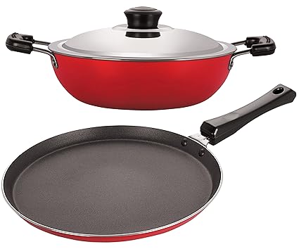 Nirlon Non-Stick Aluminium Cookware Set, 2-Pieces, Red/Black (2.6mmFT13+DKDB)