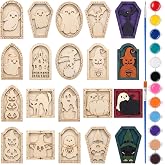 Novabright 16 Set Halloween Craft Wood Ghost DIY Frames, with Paint Brush | Pumpkin Cutouts Painting Kits, Unfinished Blank Wood Signs, Holiday Table Decorations for Adults Home Party Supplies