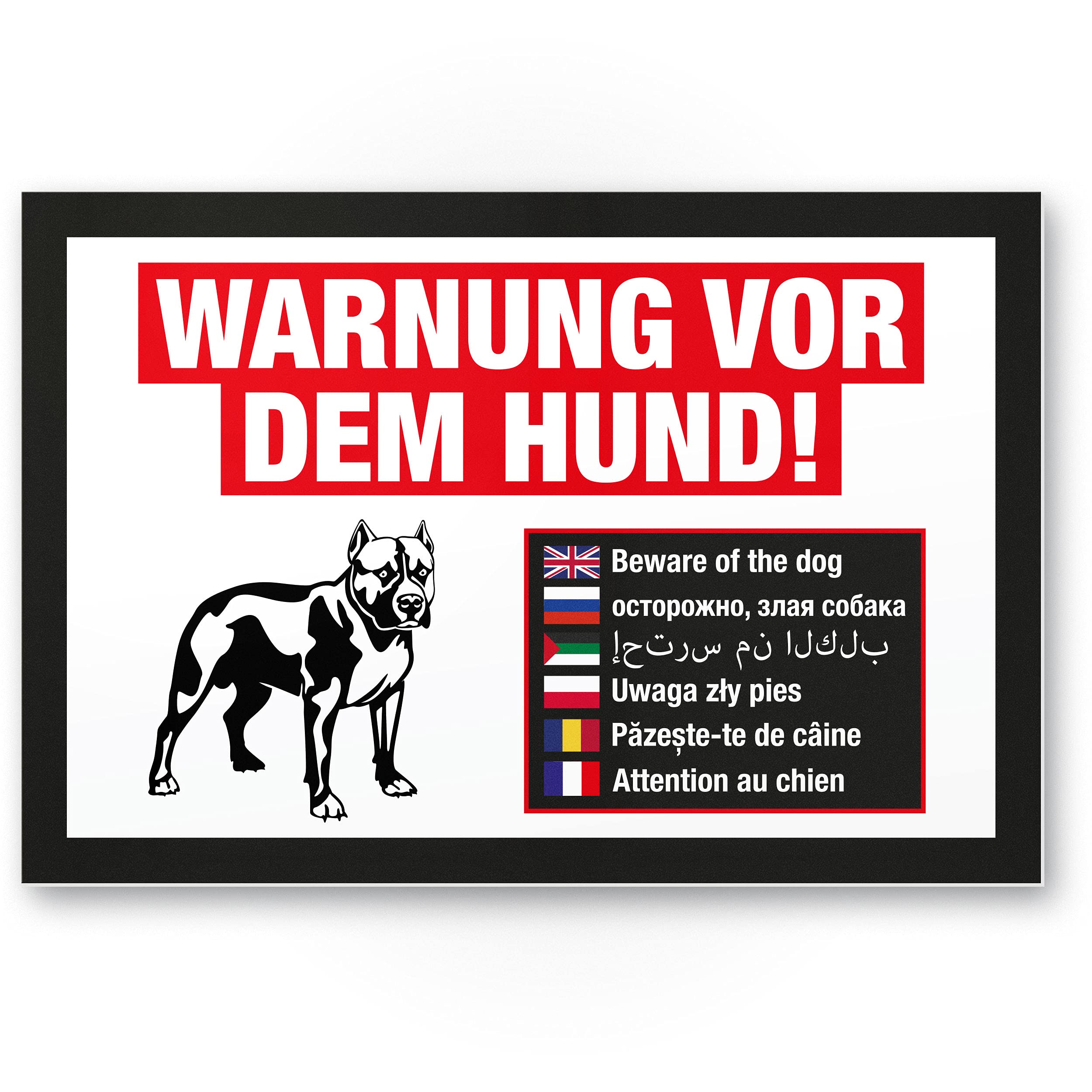 Warning for The Dog Plastic Sign Multilingual White/Black Weatherproof Dog Sign Garden Gate, Entry Gate/Front Door, Door Sign Deterrent, Warning Sign Burglary Protection